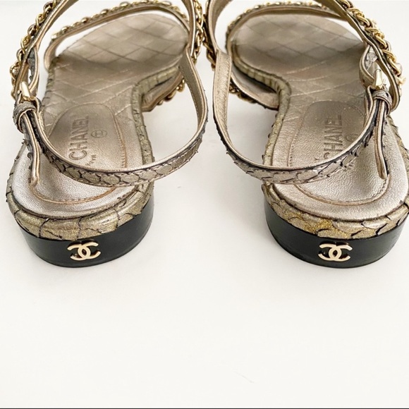 Chanel Iridescent Python Chain CC Flat Sandals - Picture 5 of 7